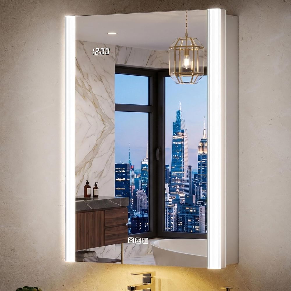 Smart Home Living - 20x32 ライト付き薬棚ミラー（ライト＆スマートナイトランプ付き）-Surace or Reced 薬棚ミラー（コンセント＆クロック付き）
