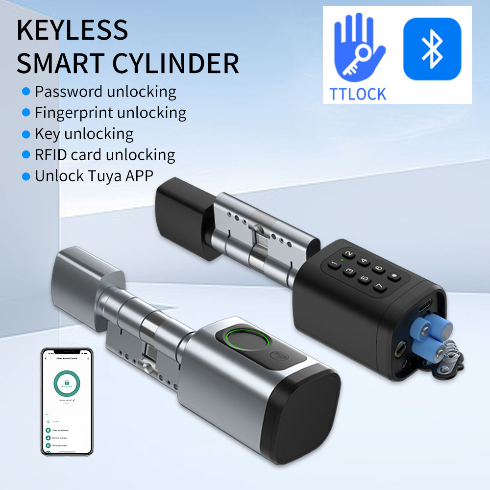 Smart Home Keyestudio - TTLock アプリ指紋 FRID カードパスワードシリンダー電子スマートドアロック調整可能な交換用木製ロックホームホテル用