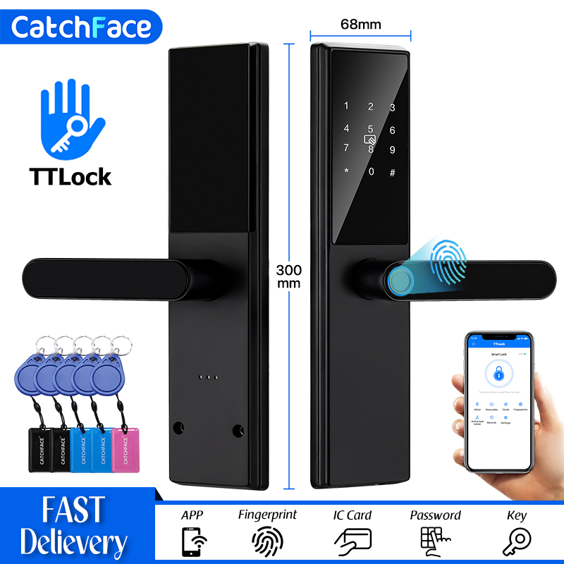Smart Home Keyestudio - Bluetooth 指紋ドアロック TTLock アプリコードカードキータッチスクリーンスマートドアロックセキュリティデジタル電子ロック家庭用