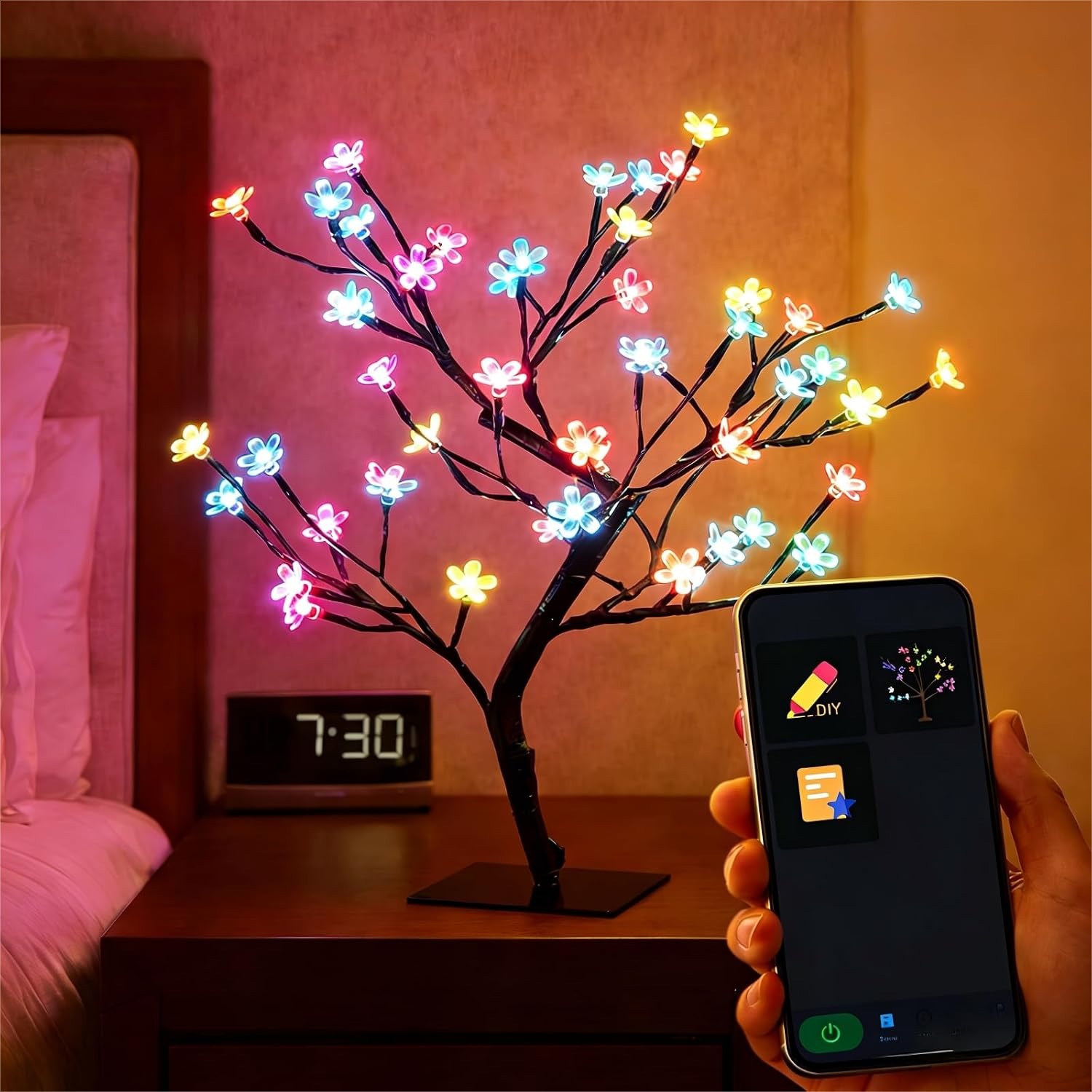 Smart Baby Night Light - スマートUSB桜の木ランプ16インチ、デスク用、アプリ制御音楽同期タイマー、色が変わるナイトライト寝室装飾