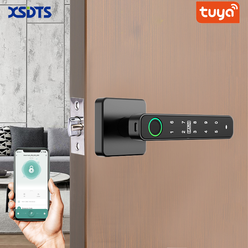 Smart Home Keyestudio - XSDTS Tuya ハンドル指紋キーカードデジタルスマートドアロックキーパッドキーエントリー電子ロックホームハウスアパート
