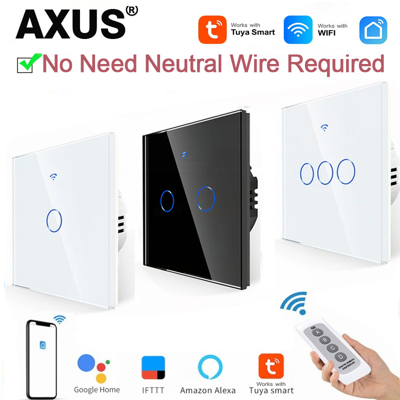 Smart Home Tuya - AXUS EU WiFiスマートライトスイッチ、ニュートラル配線不要、タッチスイッチ、RF433、Tuya Smart Lifeアプリ対応、Alexa、Google Home連携