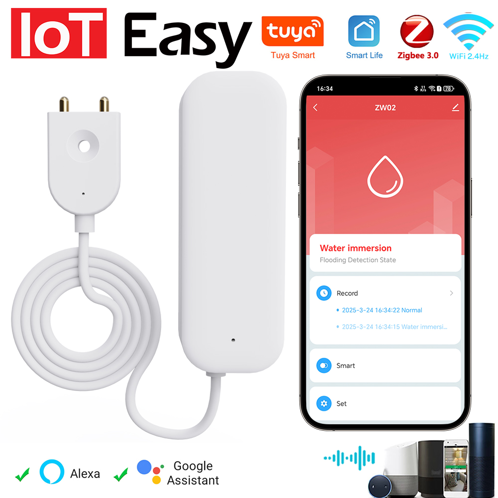Smart Home Setup - Tuya WiFi ZigBee 水センサー漏れ警報洪水漏水検知器スマートホーム APP リモコンセキュリティ保護サポート