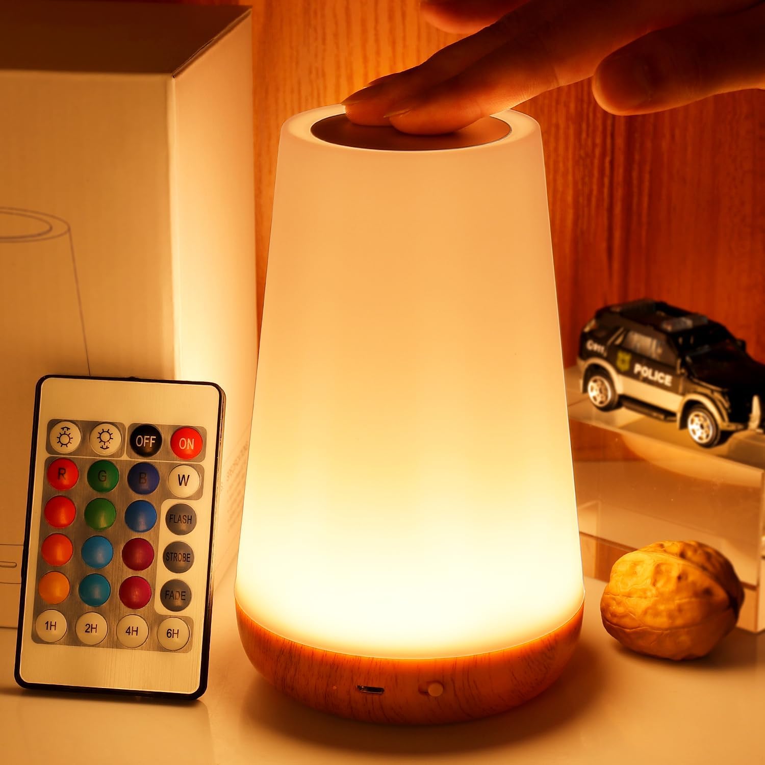 Smart Baby Night Light - ポータブルベッドサイドランプ,13色の変更,RGBリモコン,タッチコントロール,充電式USB,テーブル用
