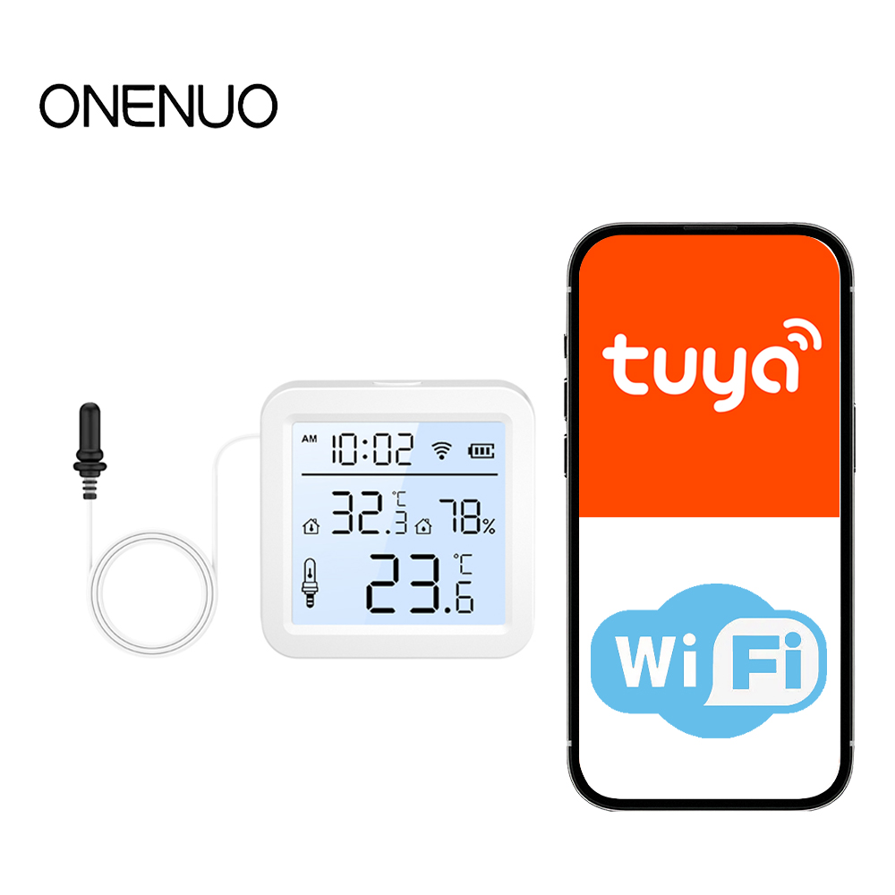Smart Home Tuya - 外部プローブ付きWiFi湿度温度センサー、屋内/屋外用Tuyaスマート温度計、スマートホームアプリ監視用