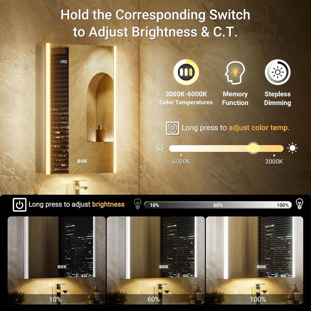 20x32 ライト付き薬棚ミラー（ライト＆スマートナイトラン - Smart Home Living のレビューと価格