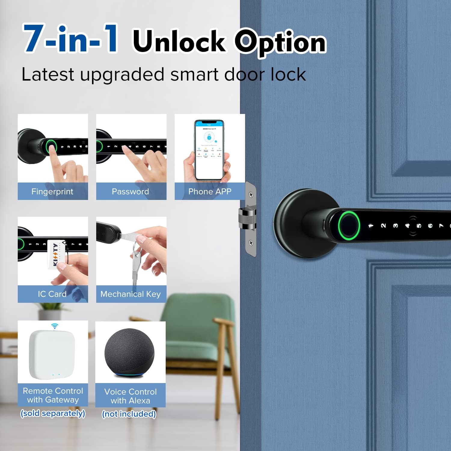 スマート指紋ドアロックハンドル,キーカード付き家のアパート, - Smart Home Keyestudio のレビューと価格