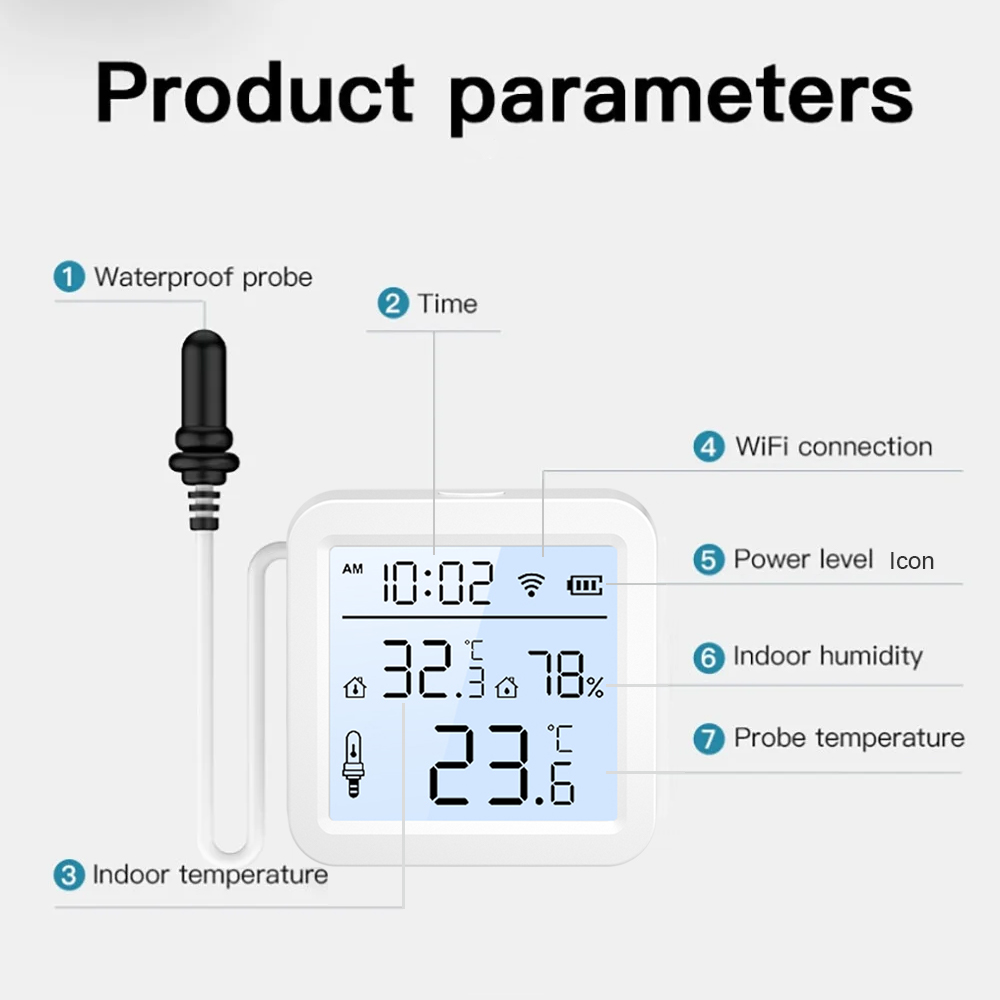 外部プローブ付きWiFi湿度温度センサー、屋内/屋外用Tuy - Smart Home Tuya のレビューと価格